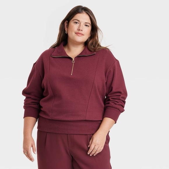 a new day Tops - A New Day Women’s Quarter Zip Sweatshirt Burgundy
